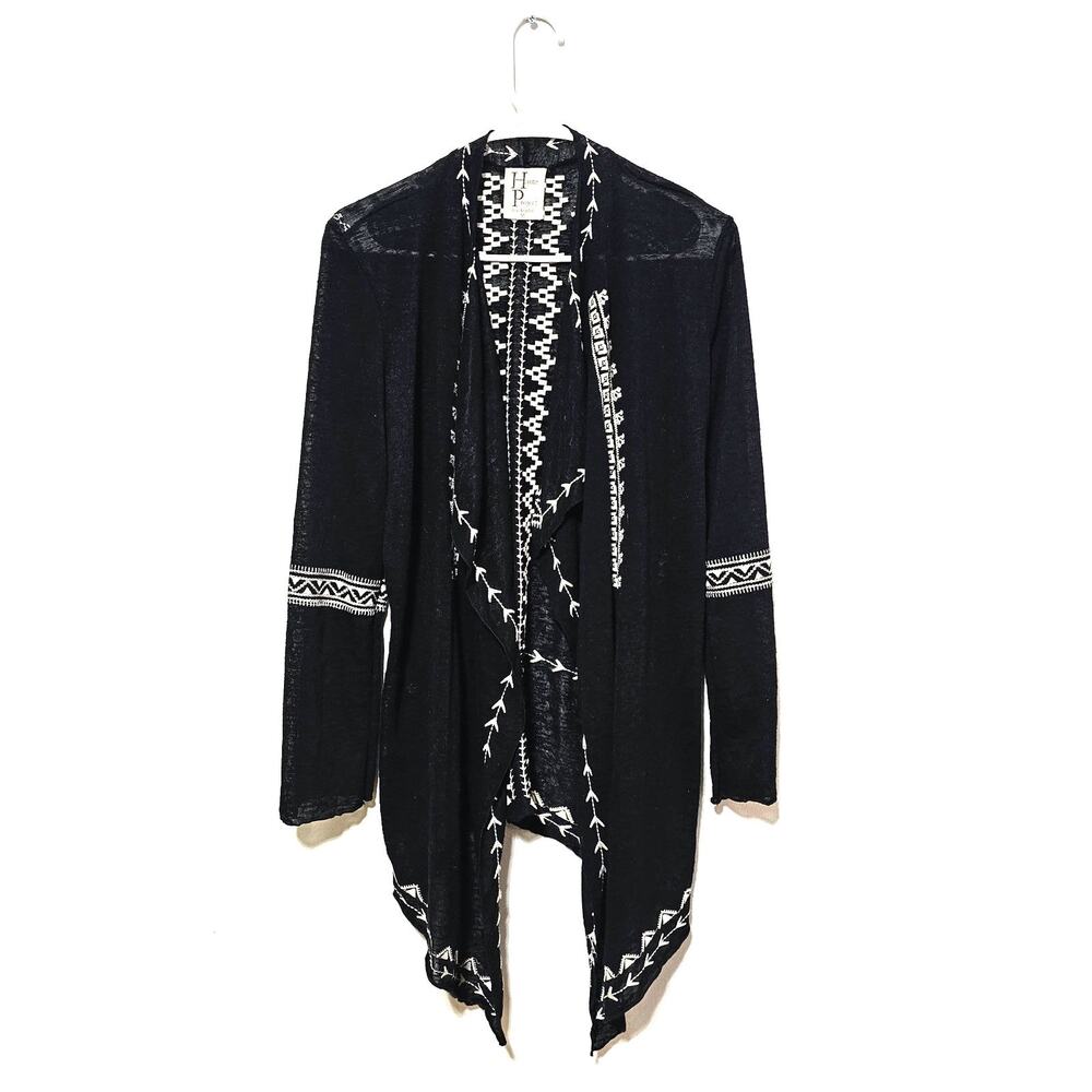 Haute Project Los Angles Cardigan Black Embroidered White Tribal Women's Size M